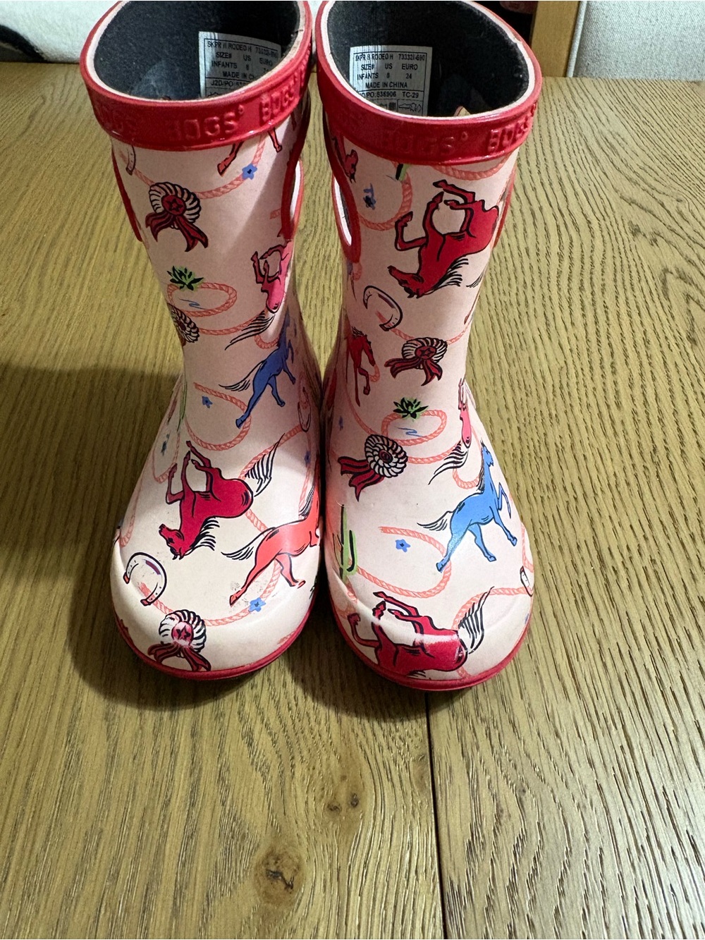 Bogs Pink Cowboy Horse Print Rain Boots